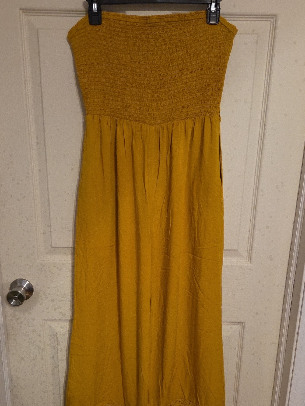 NAK Mustard Yellow Strapless Smocked Maxi Jumpsuit